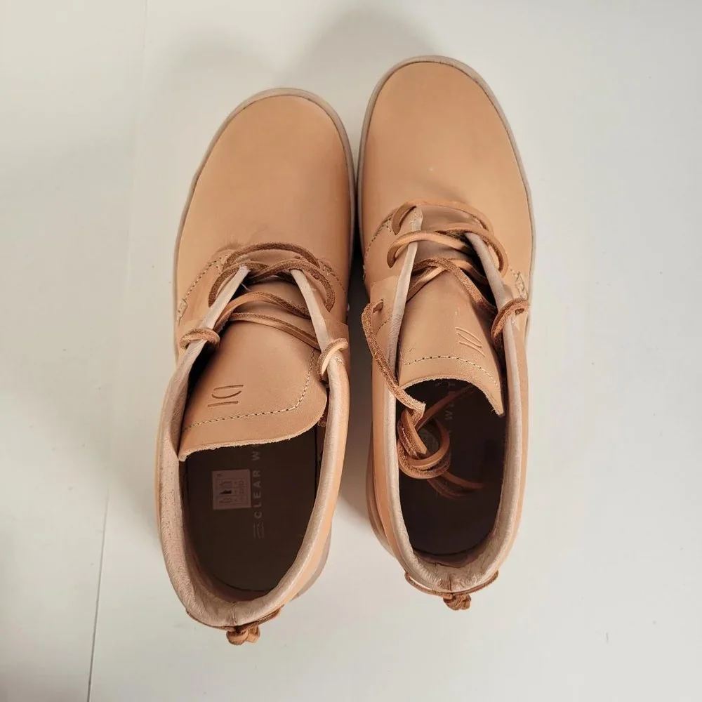Clean Weather Vegan Raw Undyed Tan Leather Unisex Sneaker Women Size 9 1/2 - Picture 9 of 14